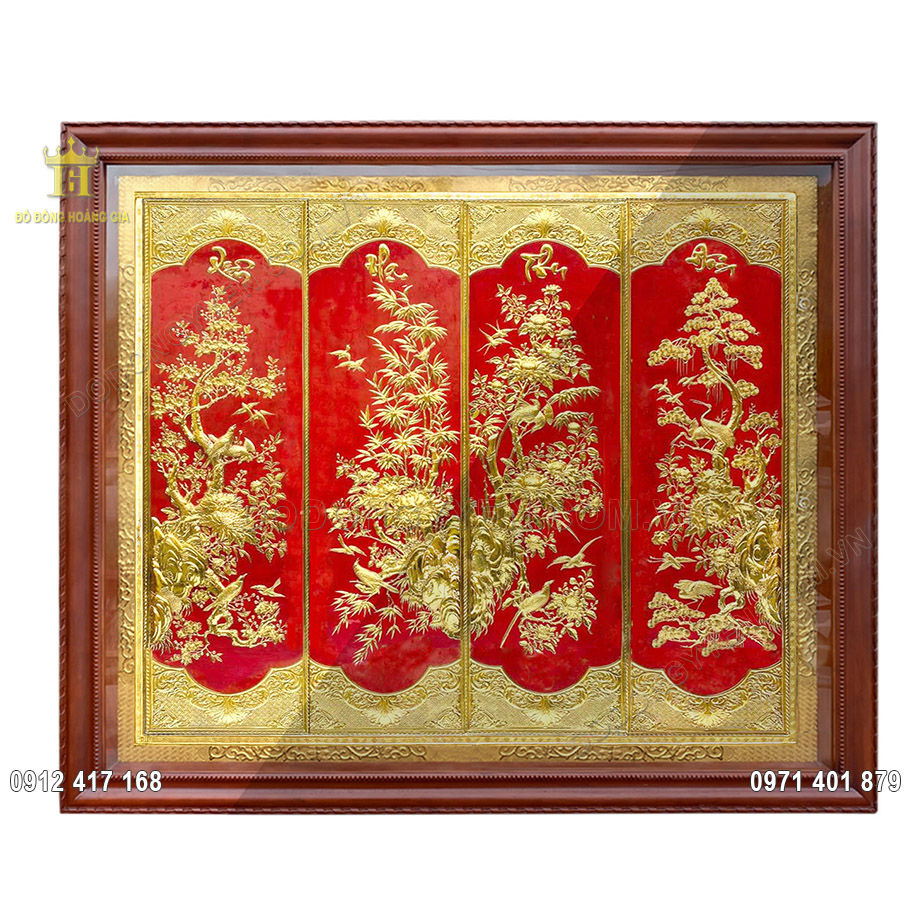tranh tứ qu&yacute; mạ v&agrave;ng